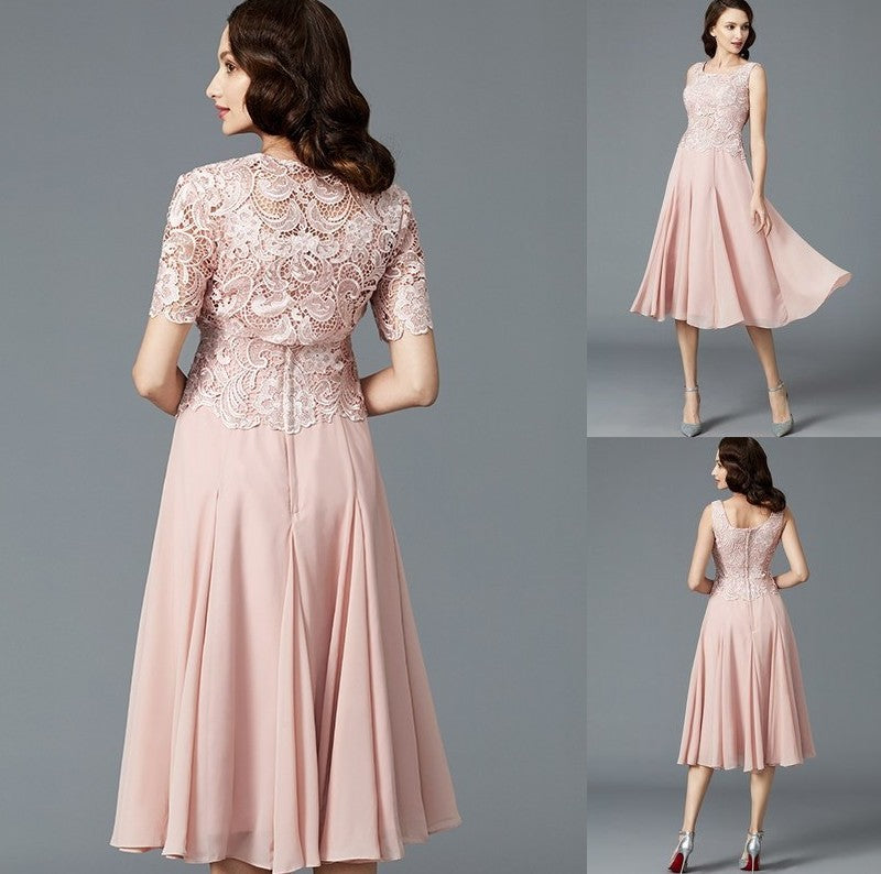 Sleeveless A-Line/Princess Mother Tea-Length Chiffon Scoop of the Bride Dresses