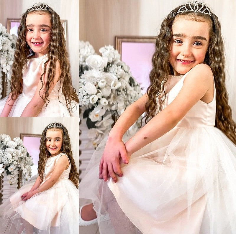 Tulle Sleeveless A-Line/Princess Knee-Length Bowknot Scoop Flower Girl Dresses