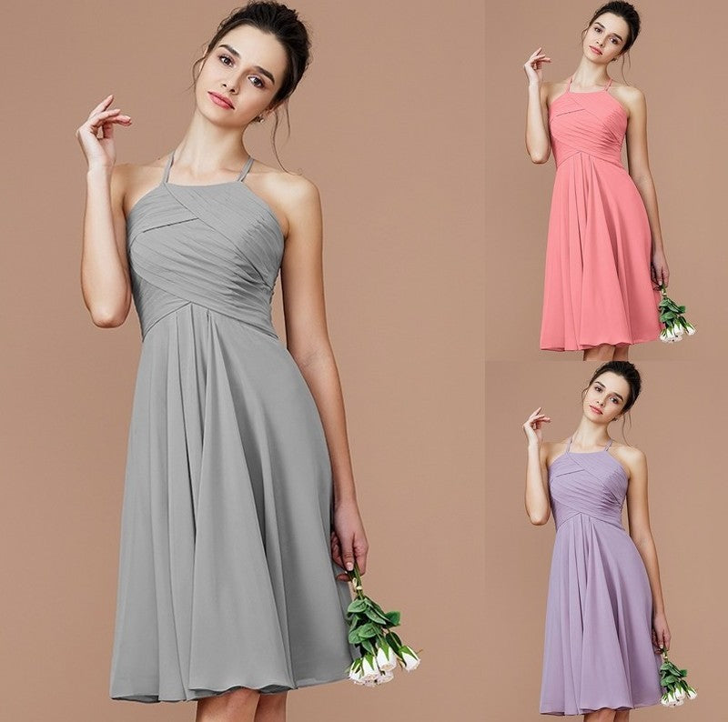 Sleeveless Short/Mini Ruched Halter A-Line/Princess Chiffon Bridesmaid Dresses