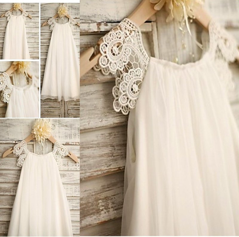 Chiffon A-line/Princess Scoop Tea-Length Lace Sleeveless Flower Girl Dresses