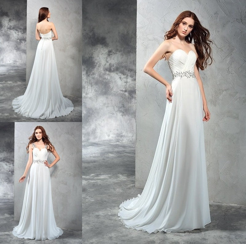 Sweetheart Long Pleats Sleeveless A-Line/Princess Chiffon Wedding Dresses