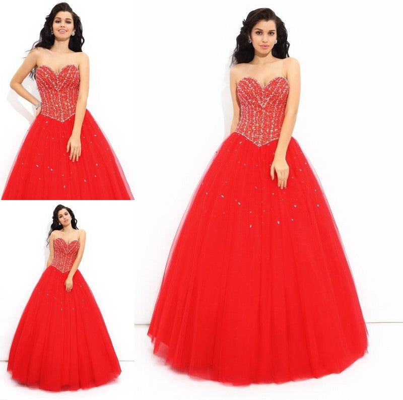 Sleeveless Sweetheart Long Beading Ball Gown Net Quinceanera Dresses