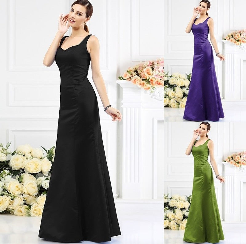 Long Straps Sheath/Column Sleeveless Satin Bridesmaid Dresses