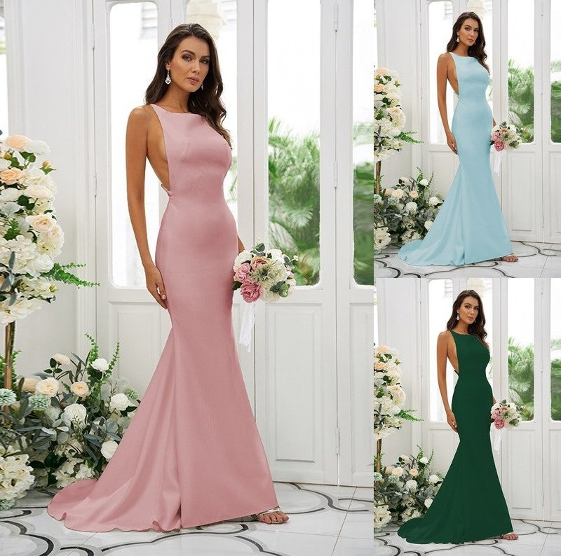 Square Ruffles Sweep/Brush Sleeveless Crepe Stretch Sheath/Column Train Bridesmaid Dresses