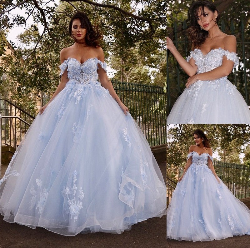 Applique Off-the-Shoulder Gown Sleeveless Tulle Ball Sweep/Brush Train Dresses