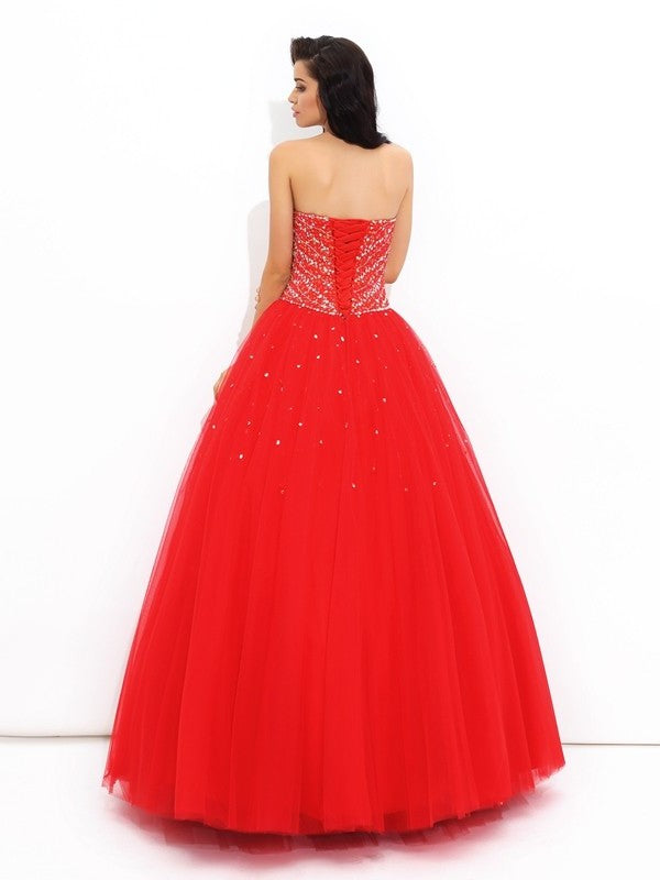 Sleeveless Sweetheart Long Beading Ball Gown Net Quinceanera Dresses