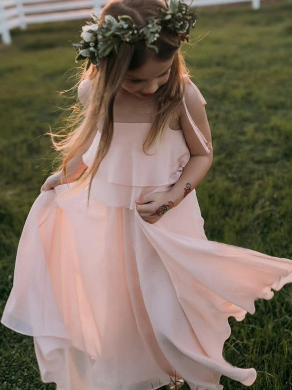 Straps Spaghetti Ruffles Empire Floor-Length Chiffon Sleeveless Flower Girl Dresses