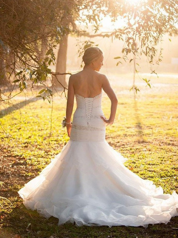 Trumpet/Mermaid Train Sleeveless Sweetheart Court Tulle Wedding Dresses