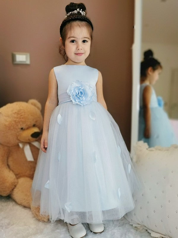 Hand-Made Tulle Ankle-Length Sleeveless A-Line/Princess Flower Scoop Flower Girl Dresses