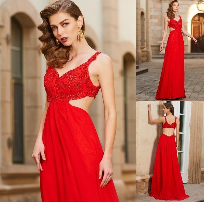 Sleeveless Straps Floor-Length A-Line/Princess Applique Chiffon Dresses