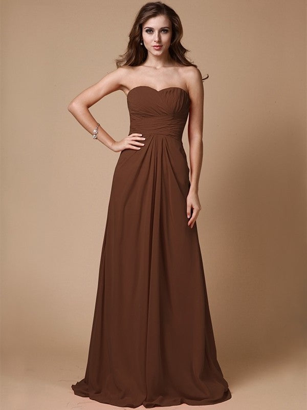 Ruffles A-Line/Princess Sleeveless Chiffon Sweetheart Long Bridesmaid Dresses