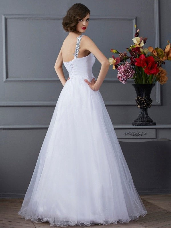 One-Shoulder Gown Woven Sleeveless Beading Elastic Long Ball Satin Quinceanera Dresses