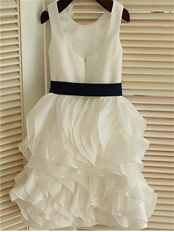 Tea-Length Chiffon Bowknot A-line/Princess Scoop Sleeveless Flower Girl Dresses