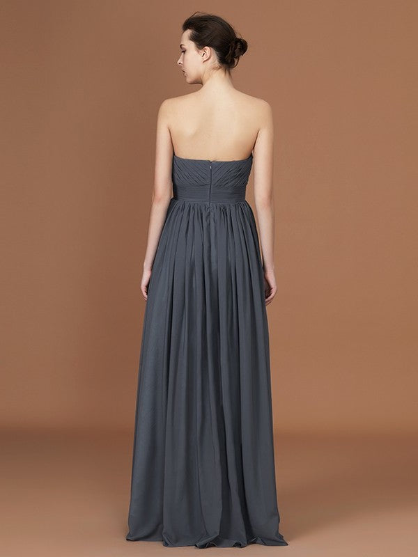 Asymmetrical A-Line/Princess Sleeveless Ruched Sweetheart Floor-Length Chiffon Bridesmaid Dresses