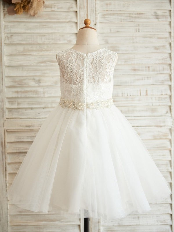 Scoop A-Line/Princess Sleeveless Lace Tulle Knee-Length Flower Girl Dresses