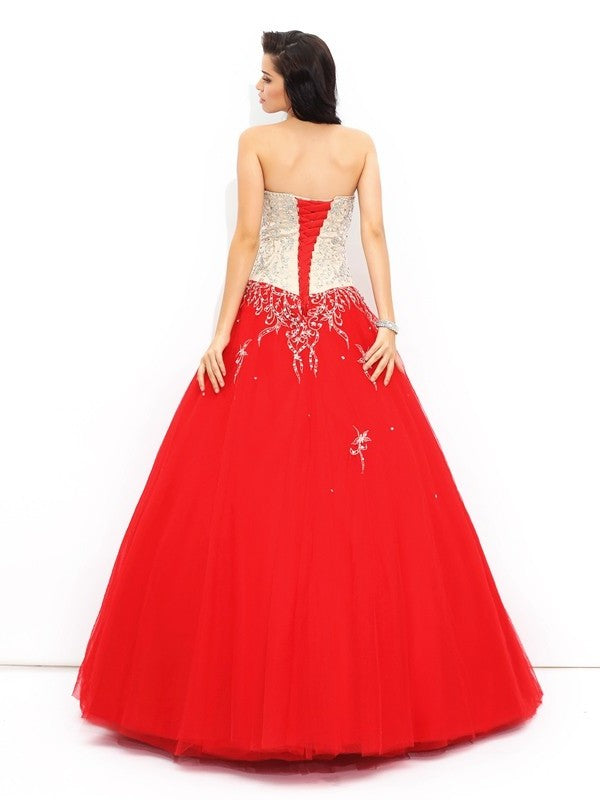 Beading Sweetheart Sleeveless Gown Ball Long Satin Quinceanera Dresses