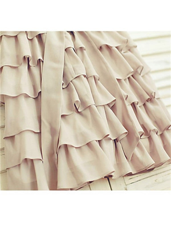 Ruffles Chiffon Scoop A-line/Princess Sleeveless Tea-Length Flower Girl Dresses