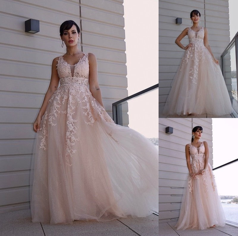 Sleeveless Applique Tulle A-Line/Princess Scoop Sweep/Brush Train Dresses