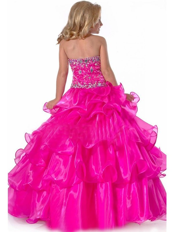 Rhinestone Sleeveless Ball Long Organza Halter Gown Flower Girl Dresses