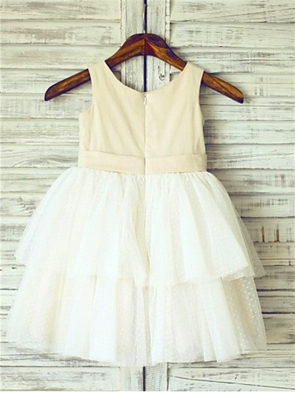 Straps Hand-made A-line/Princess Sleeveless Tea-Length Flower Tulle Flower Girl Dresses