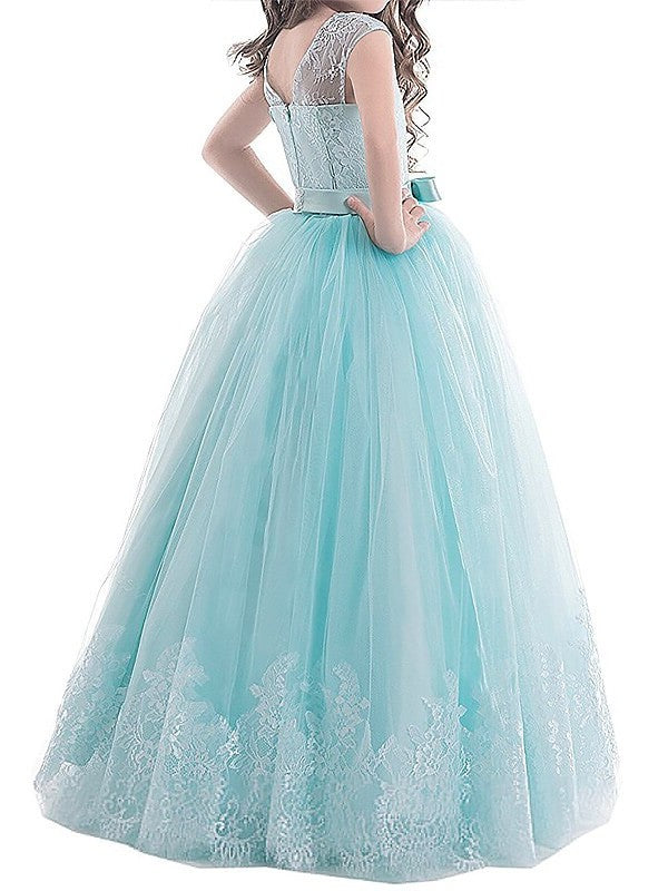 Tulle Jewel Floor-Length Gown Sleeveless Bowknot Ball Flower Girl Dresses