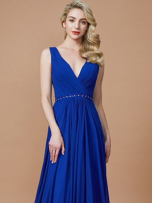 V-neck Chiffon Sleeveless Sweep/Brush A-Line/Princess Train Bridesmaid Dresses