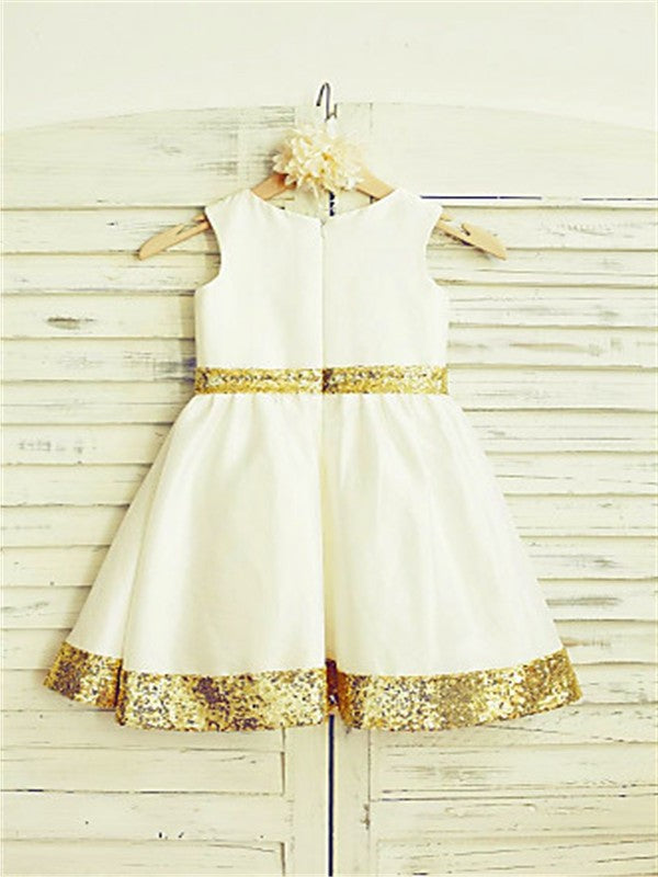 Scoop Sleeveless Sequin Satin Tea-Length A-line/Princess Flower Girl Dresses