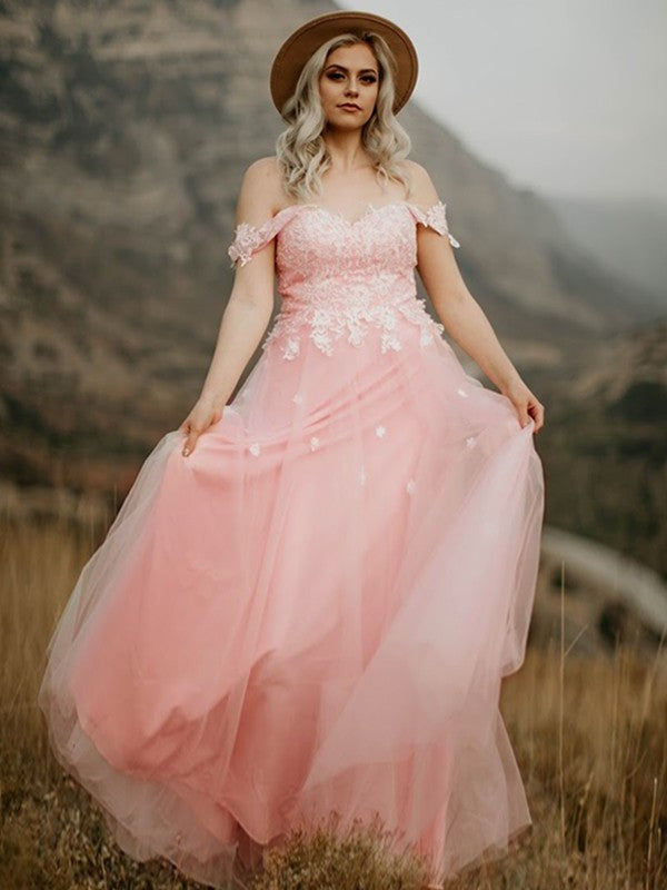 Sleeveless Sweetheart A-Line/Princess Tulle Applique Floor-Length Dresses