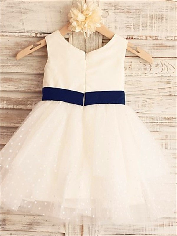 Tea-Length Organza Scoop Hand-made A-line/Princess Flower Sleeveless Flower Girl Dresses