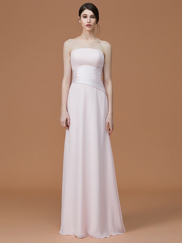 Strapless Floor-Length Sleeveless Ruched A-Line/Princess Chiffon Bridesmaid Dresses