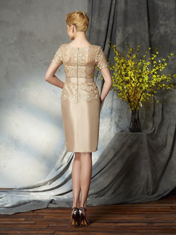 Short Sleeves Taffeta Sheath/Column Applique Bateau Short Mother of the Bride Dresses