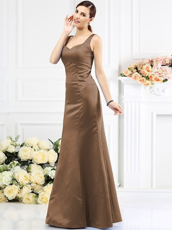 Long Straps Sheath/Column Sleeveless Satin Bridesmaid Dresses