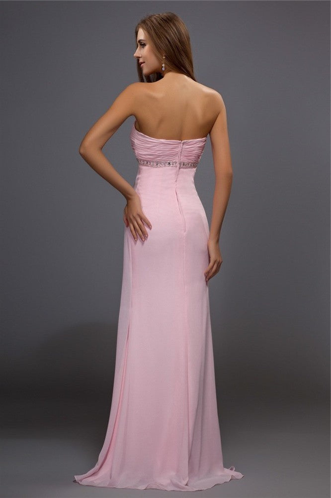 Beading Sleeveless Sheath/Column Sweetheart Long Chiffon Dresses