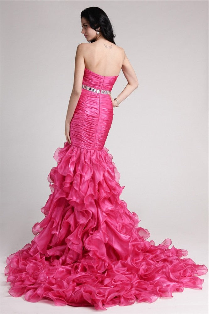 Rhinestone Sweetheart Sleeveless Trumpet/Mermaid Long Organza Dresses