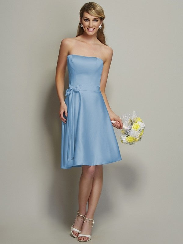 Strapless A-Line/Princess Sleeveless Bowknot Short Satin Bridesmaid Dresses