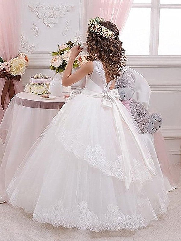 Sash/Ribbon/Belt Scoop Floor-Length Sleeveless Ball Tulle Gown Flower Girl Dresses