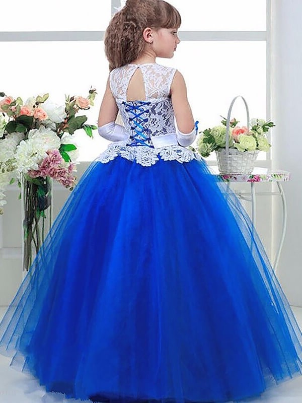 Tulle Lace Gown Sleeveless Floor-Length Jewel Ball Flower Girl Dresses