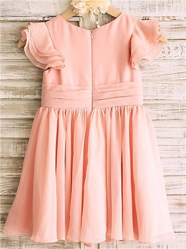 Scoop Sleeves Tea-Length A-line/Princess Chiffon Short Flower Girl Dresses