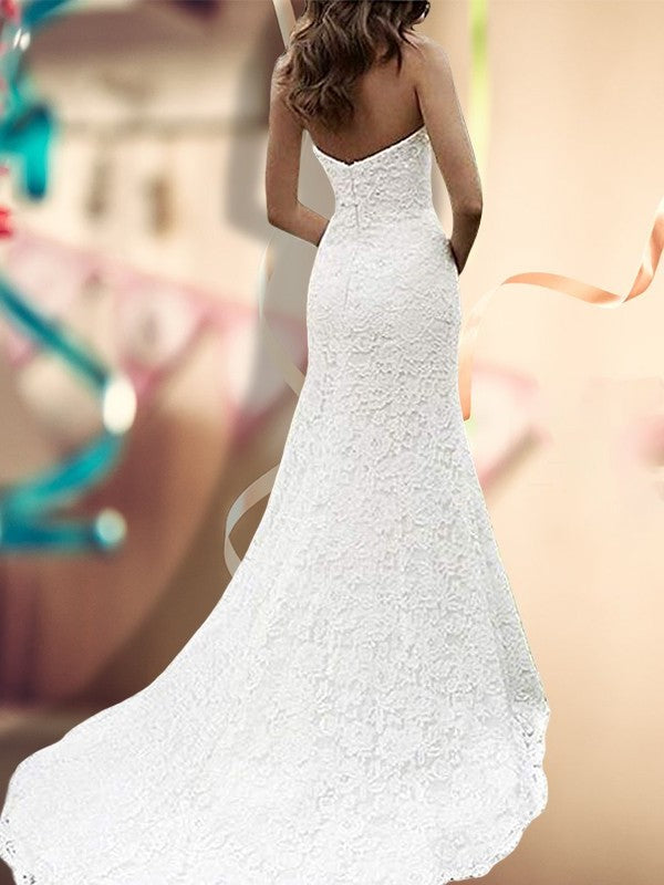 Trumpet/Mermaid Sweetheart Sleeveless Sweep/Brush Train lace Wedding Dresses