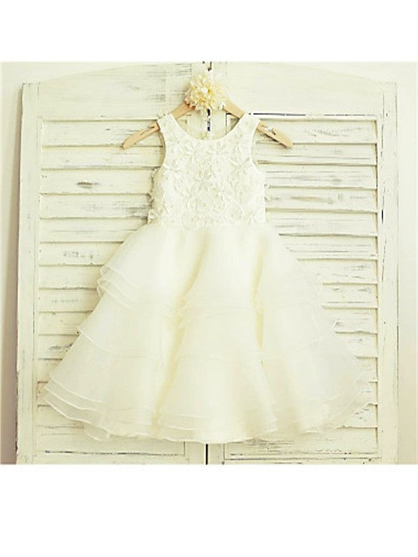 Tea-Length Lace A-line/Princess Tulle Sleeveless Scoop Flower Girl Dresses