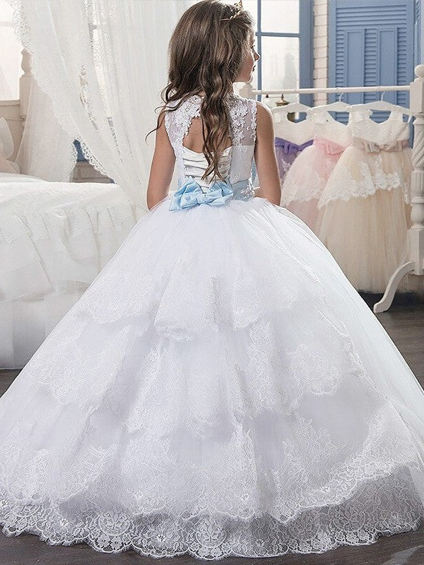 Floor-Length Scoop Tulle Gown Applique Sleeveless Ball Flower Girl Dresses