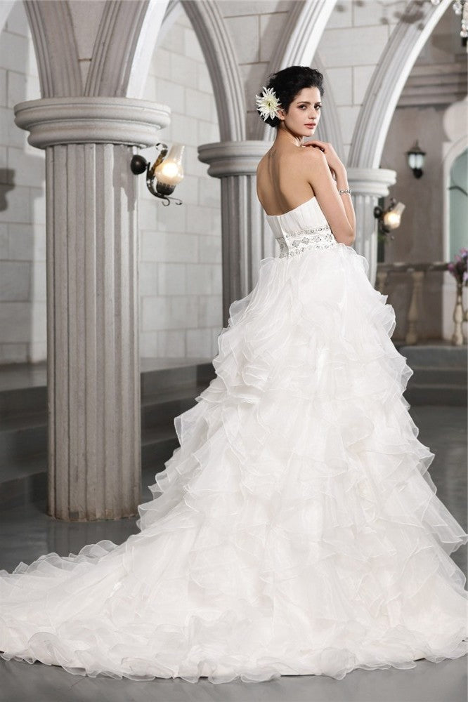 Gown Long Ball Beading Sleeveless Sweetheart Organza Wedding Dresses