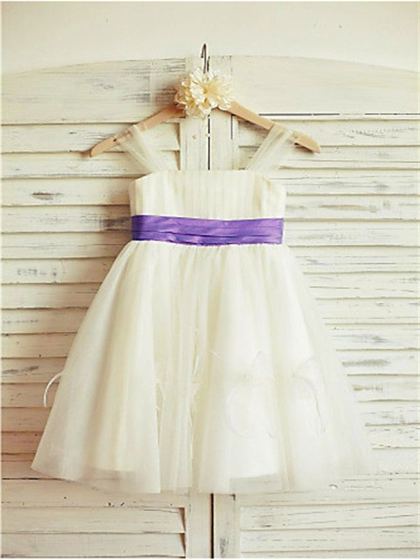 Tulle Ruffles Tea-Length Sleeveless A-line/Princess Straps Flower Girl Dresses