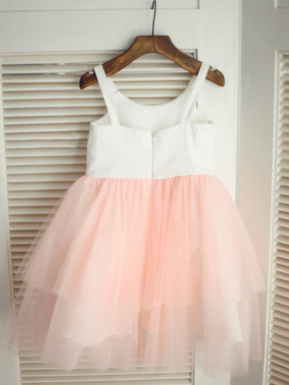 A-line/Princess Sleeveless Hand-made Spaghetti Straps Flower Long Tulle Flower Girl Dresses