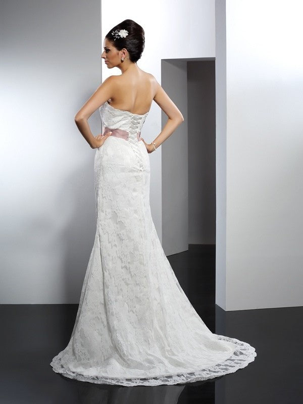 Strapless Long Sleeveless Trumpet/Mermaid Lace Lace Wedding Dresses