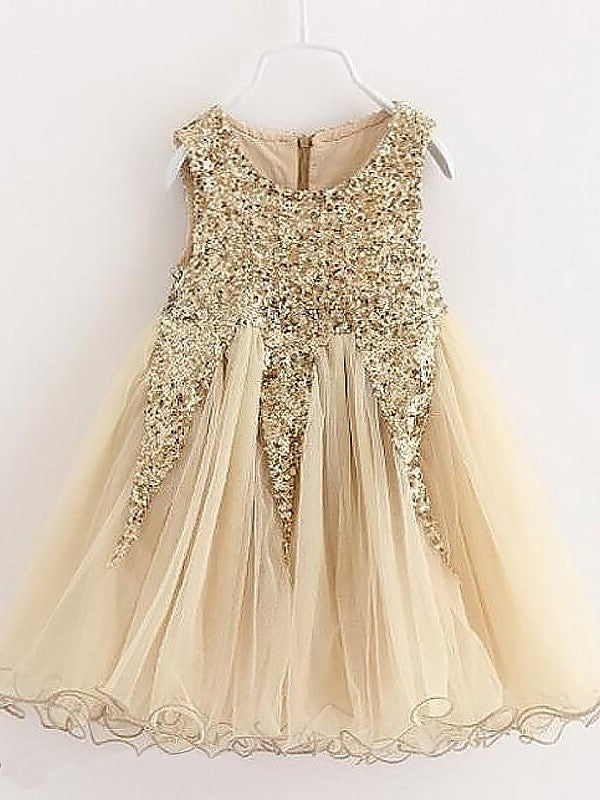 Sequins Sleeveless A-Line/Princess Jewel Tulle Short/Mini Flower Girl Dresses