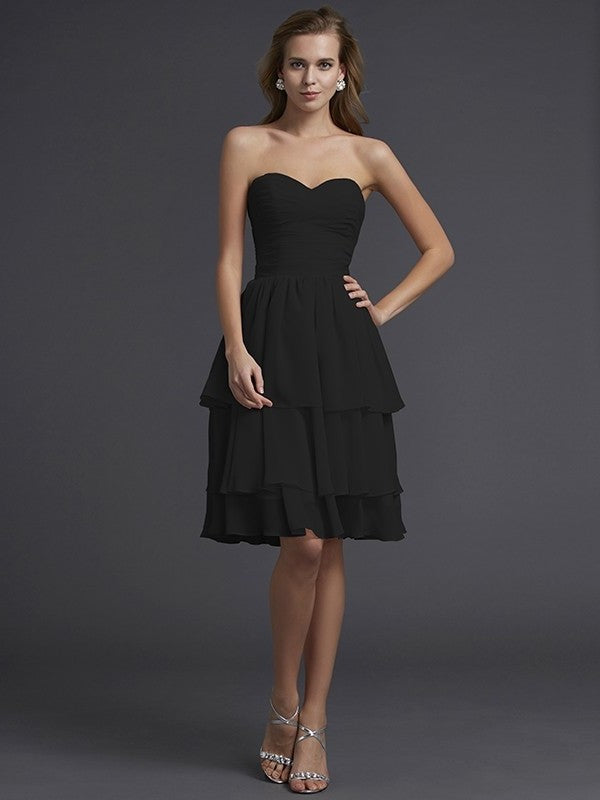 Sweetheart Sheath/Column Short Sleeveless Chiffon Bridesmaid Dresses