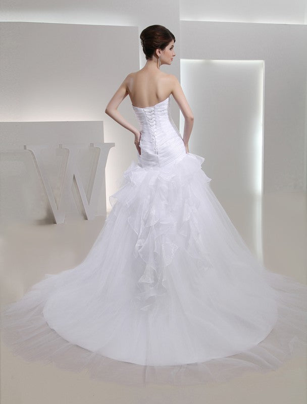 Trumpet/Mermaid Sleeveless Flower Hand-made Sweetheart Organza Wedding Dresses