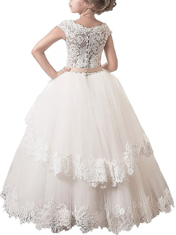 Lace Ball Scoop Floor-Length Tulle Sleeveless Gown Flower Girl Dresses