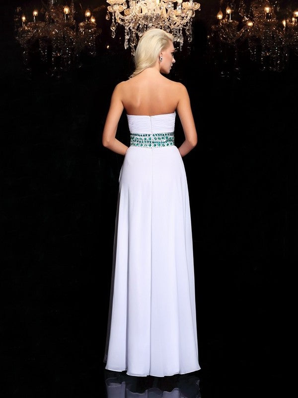 A-line/Princess Sleeveless Rhinestone Sweetheart Long Chiffon Dresses